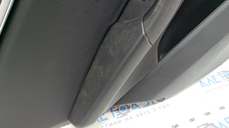 Door trim, rear left card, BMW X2 F39 18-23, Sensatec leather, black, armrest and handle, black leather, molding in dark wood with chrome opening handle, with backlighting and speaker grilles, dry-cleanable