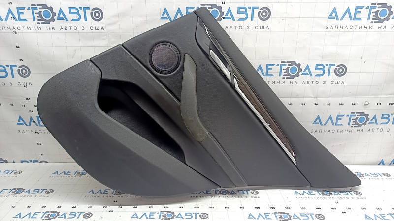 Door trim, rear right card, BMW X2 F39 18-23, Sensatec leather, black, armrest and handle, black leather, molding in dark wood with chrome opening handle, with backlighting and speaker grilles, dry-cleanable