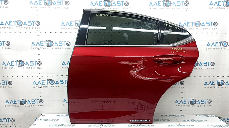 Complete rear left door for Lexus ES300H 19-26 keyless, red 3R1, with curtain, with brown and beige card, with Mark Levinson speaker, bumper