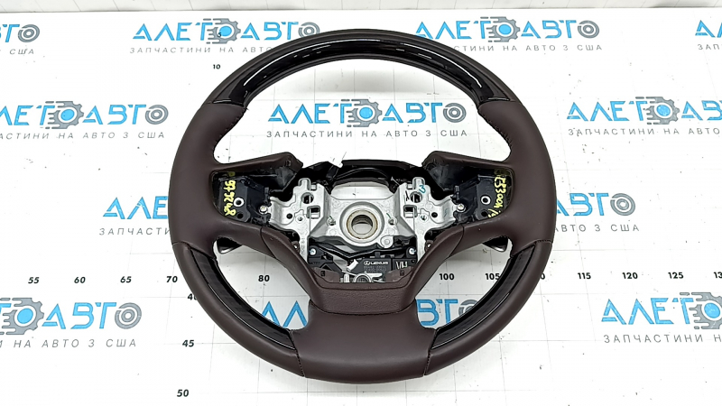 Lexus ES 19-22 bare steering wheel, brown leather, with dark wood, heated, paddle shifters and vibration motor, scratches, dents