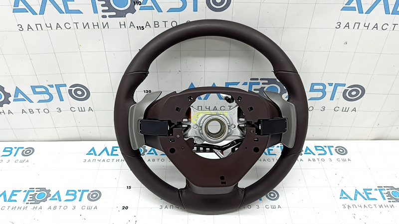 Lexus ES 19-22 bare steering wheel, brown leather, with dark wood, heated, paddle shifters and vibration motor, scratches, dents