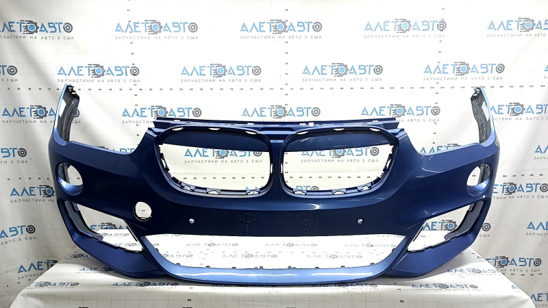 Front bare bumper BMW X1 F48 16-19 for parking sensors and PMA, M-Sport, blue, chips, unfinished holes, cracks, scratches