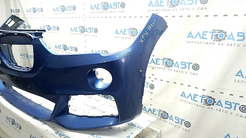 Front bare bumper BMW X1 F48 16-19 for parking sensors and PMA, M-Sport, blue, chips, unfinished holes, cracks, scratches