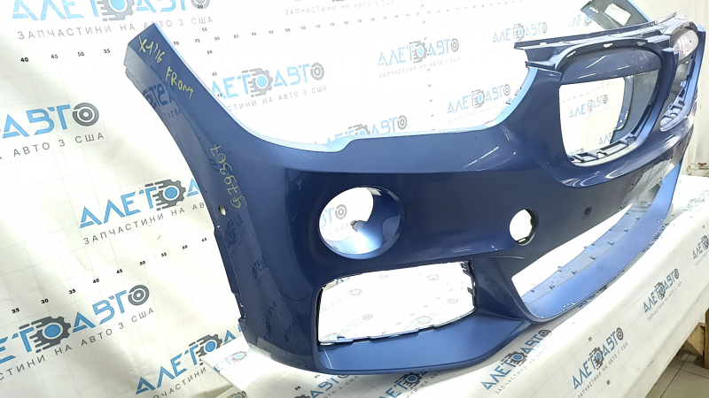 Front bare bumper BMW X1 F48 16-19 for parking sensors and PMA, M-Sport, blue, chips, unfinished holes, cracks, scratches
