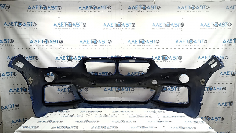 Front bare bumper BMW X1 F48 16-19 for parking sensors and PMA, M-Sport, blue, chips, unfinished holes, cracks, scratches