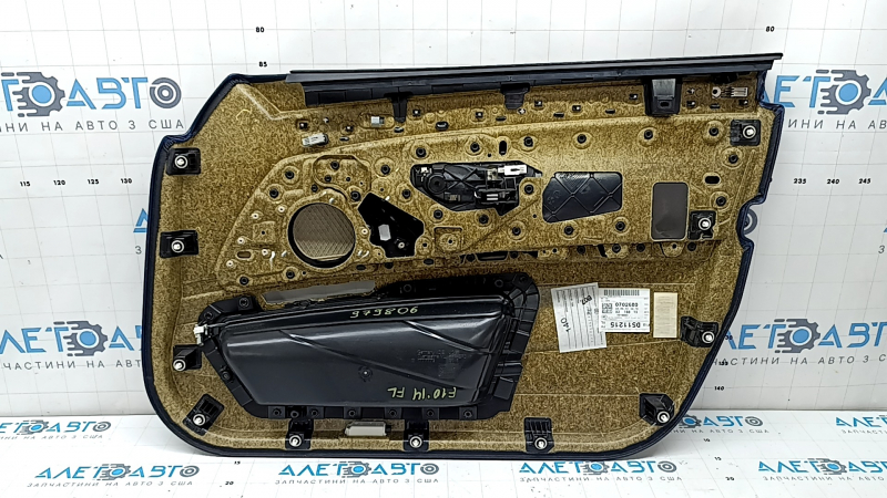 Door trim card front left BMW 5 F10 11-16 leather, insert and armrest leather Nappa Elfenbein Weiss, with backlight, molding brown wood Perlglanz Chrome, under memory, with handle, scratches, worn