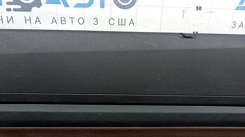 Door trim, rear left card, VW Atlas 21-23, black, brown leather with white stitching, brown leather armrest, with curtain, squeaker and chrome handle, worn, dry-cleanable