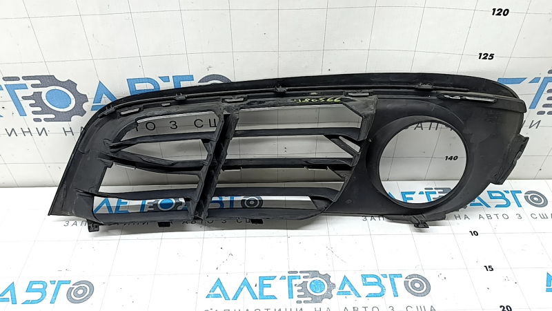 Lower grille of the front bumper right BMW 5 F10 14-16 open under fog lights, Luxury Line, with chrome molding