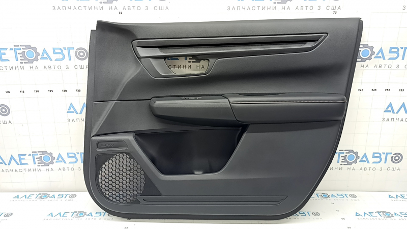Honda CRV 23-26 front right door panel trim, black leather armrest with orange stitching, glossy black molding, with controls and window lifter control trim