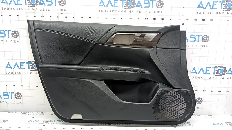 Door trim, front left, Honda Accord 16-17, black leather, black leather armrest, glossy wood molding, seat memory, wrinkled leather