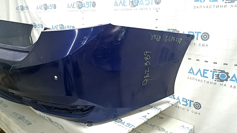 Bare rear bumper for Honda Accord 17 hybrid with parking sensors, blue, broken fasteners