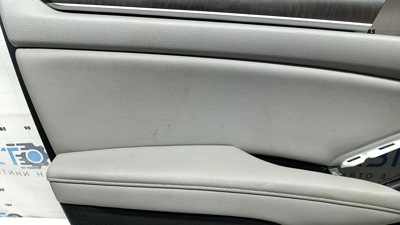 Door trim, front left, Honda Accord 18-18, black, with gray leather insert, gray leather armrest, molding in gray wood, with seat memory, with seat memory and trunk release buttons, worn, ready for dry cleaning