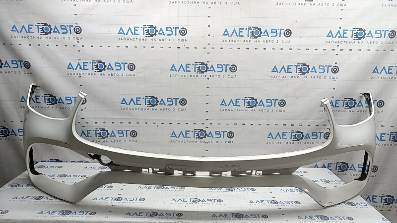 Front bare bumper Mercedes GLC 300 20-22 for parking sensors, AMG pkg, with air ducts, white, chipped, non-factory holes, worn