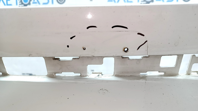 Front bare bumper Mercedes GLC 300 20-22 for parking sensors, AMG pkg, with air ducts, white, chipped, non-factory holes, worn
