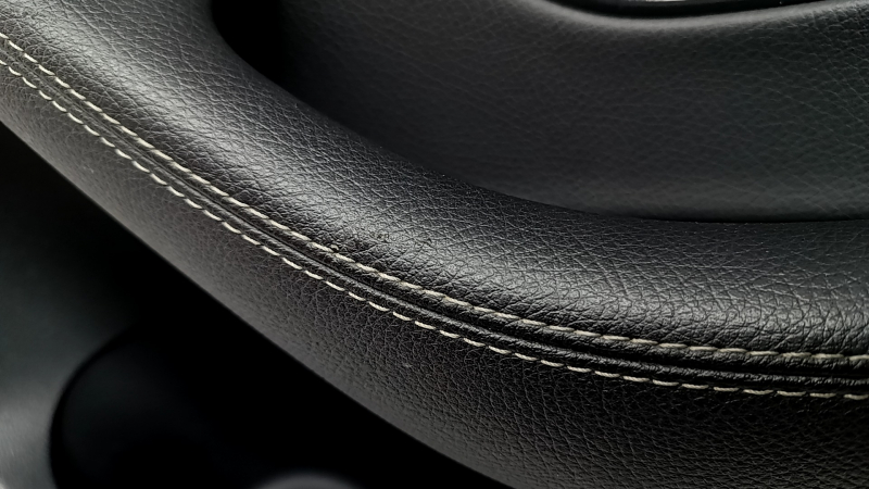 Door trim, rear right card, Mercedes GLC 16-22, black leather, insert in black structural wood, armrest in black leather, Burmester, with illumination, with handle, scratches