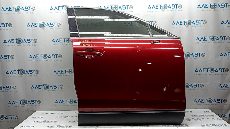 Front right door assembly Toyota Venza 21-24 keyless, red 3T3, bent molding, scratches