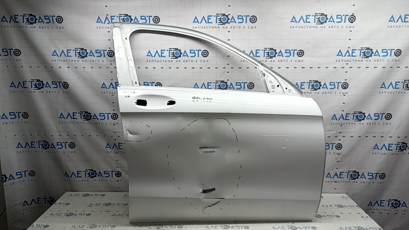 Bare front right door of Mercedes GLC 16-22 SUV, white 149, dented, scratches