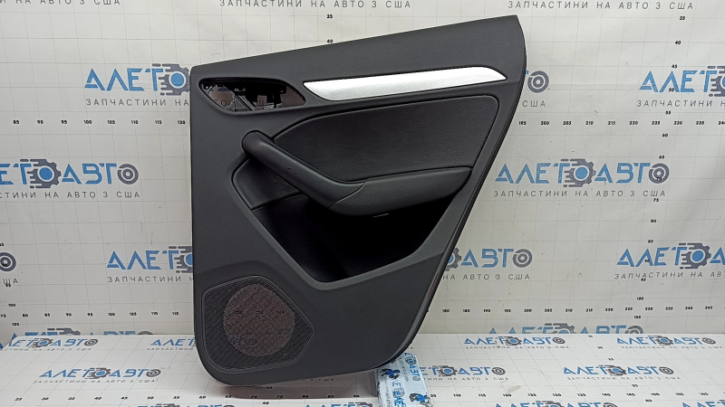 Door trim card rear right Audi Q3 8U 15-18 black, insert black leather, insert under aluminum, armrest black leather, scratches, worn, broken fastener