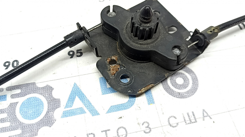 Porsche Macan 15-25 hood release lever under the hood with cables, braid tear, rusty bracket
