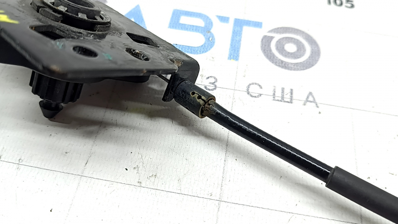 Porsche Macan 15-25 hood release lever under the hood with cables, braid tear, rusty bracket