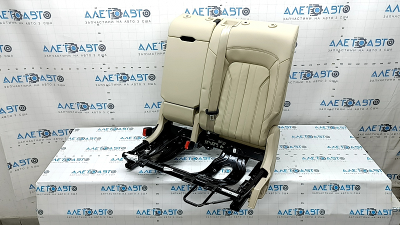 Backrest of the rear row of seats, 2nd row, left, Audi Q5 80A 21-24, beige leather, Standard, with a beige belt and armrest, mechanical, needs cleaning, dented, scratches on the plastic