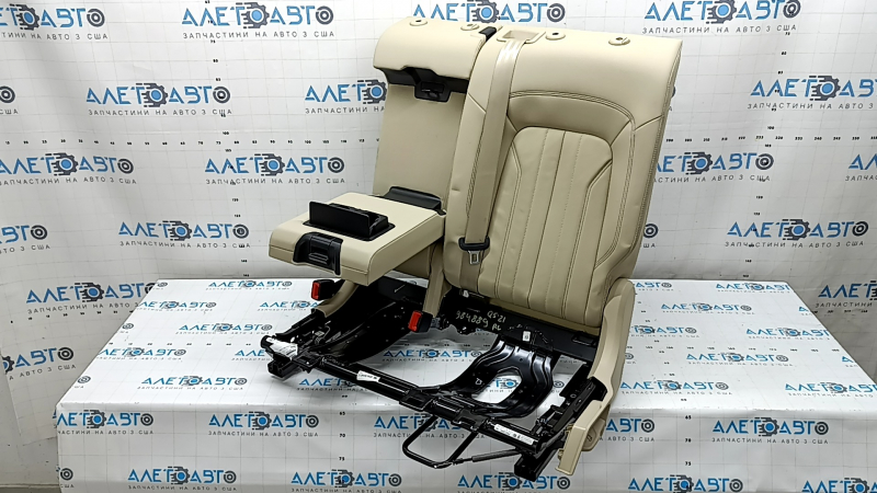 Backrest of the rear row of seats, 2nd row, left, Audi Q5 80A 21-24, beige leather, Standard, with a beige belt and armrest, mechanical, needs cleaning, dented, scratches on the plastic