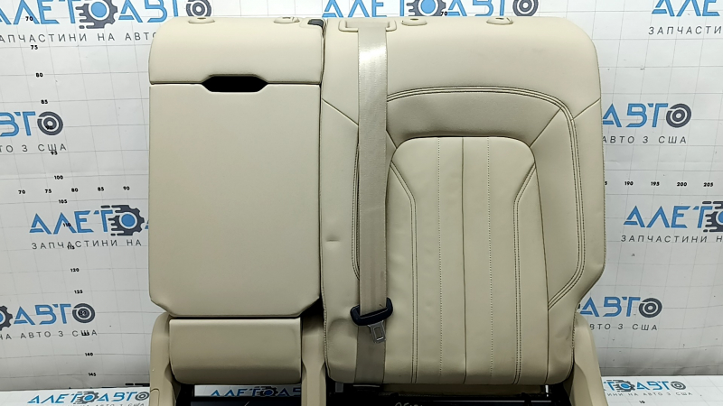 Backrest of the rear row of seats, 2nd row, left, Audi Q5 80A 21-24, beige leather, Standard, with a beige belt and armrest, mechanical, needs cleaning, dented, scratches on the plastic