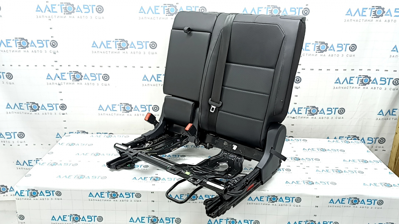 Backrest of the rear row of seats, 2nd row, left, VW Tiguan 18-21, black leather, perforation, with belt and armrest, with frame, dented