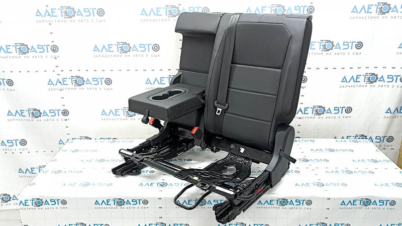 Backrest of the rear row of seats, 2nd row, left, VW Tiguan 18-21, black leather, perforation, with belt and armrest, with frame, dented