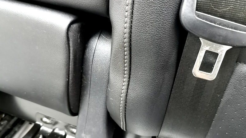 Backrest of the rear row of seats, 2nd row, left, VW Tiguan 18-21, black leather, perforation, with belt and armrest, with frame, dented
