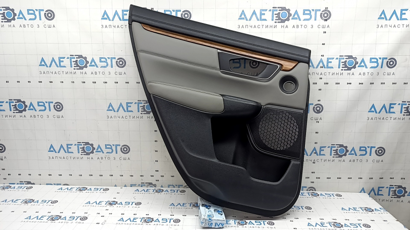Door trim, rear left, Honda CRV 17-22, black and gray, armrest and insert, gray leather, molding under the wood, under the tweeter, scratches