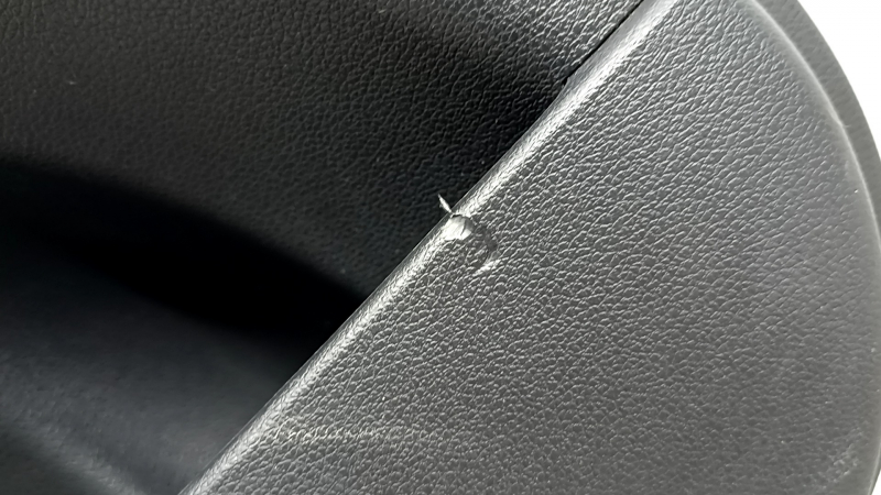 Door trim, rear left card, Hyundai Santa FE 21-23, black, under the curtain, with a lining, insert and armrest, black leather, dents, scratches, needs cleaning