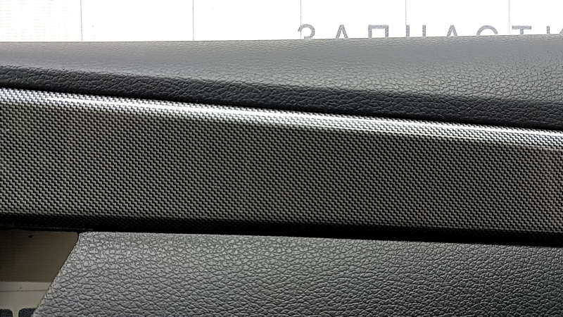 Door trim, front right card, Hyundai Santa FE 21-23, black, with overlay, insert and armrest, black leather, molding, gray diamond, scratches