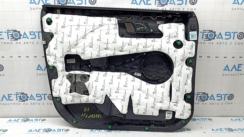 Door trim, front right card, Hyundai Santa FE 21-23, black, with overlay, insert and armrest, black leather, molding, gray diamond, scratches