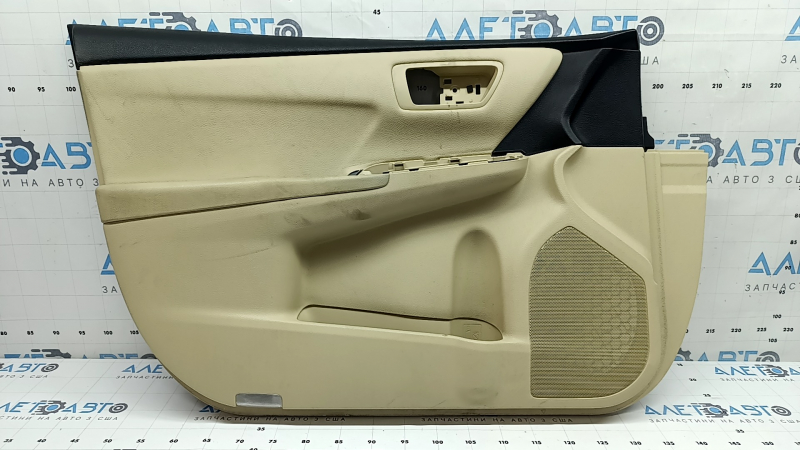 Door trim, front left card, Toyota Camry v55 15-17 usa, beige with beige plastic insert, rubber armrest, dry-cleanable, scratches