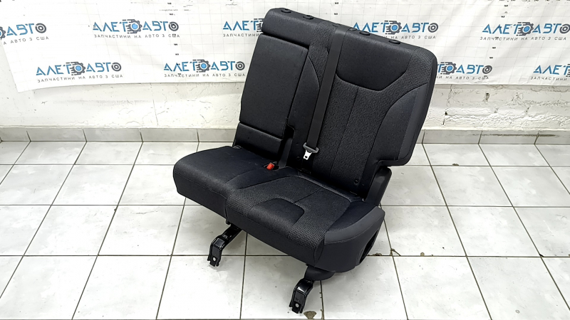 Rear row of seats, 2nd row, left Hyundai Santa FE 21-23, black fabric, electric folding, with seat belt, wrinkled, needs cleaning