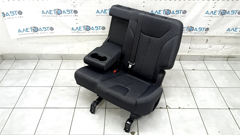 Rear row of seats, 2nd row, left Hyundai Santa FE 21-23, black fabric, electric folding, with seat belt, wrinkled, needs cleaning