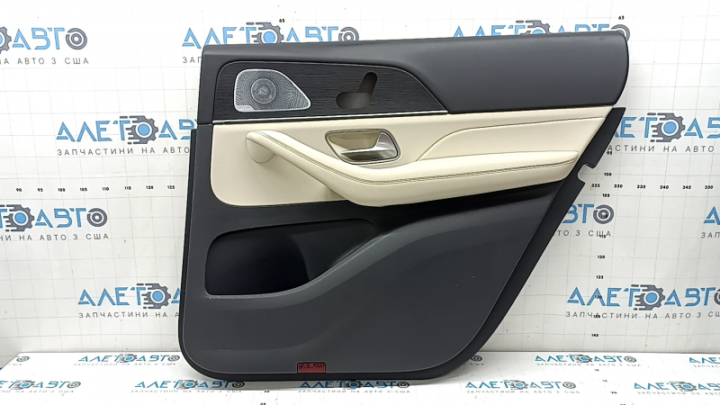 Door trim, rear right card, Mercedes X167 GLS 450 20-26, dark gray, insert and armrest, beige leather, molding under dark wood Burmester, under seat control, scratches
