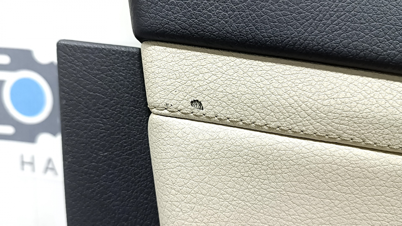 Door trim, front left card, Mercedes X167 GLS 450 580 20-26, dark gray, insert and armrest, beige leather, molding under dark wood Burmester, scratches, tears, for dry cleaning