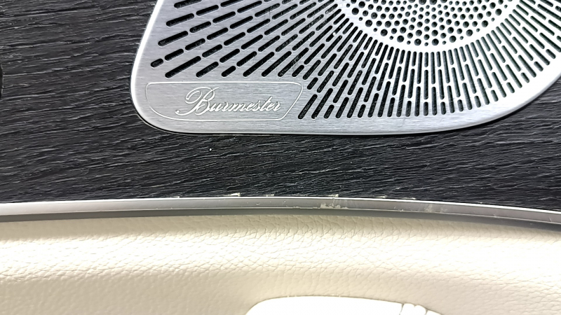 Door trim, front left card, Mercedes X167 GLS 450 580 20-26, dark gray, insert and armrest, beige leather, molding under dark wood Burmester, scratches, tears, for dry cleaning