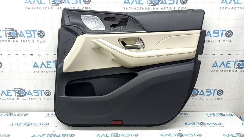 Door trim, front right card, Mercedes X167 GLS 450 580 20-26, dark gray, insert and armrest, beige leather, molding under dark wood Burmester, scratches
