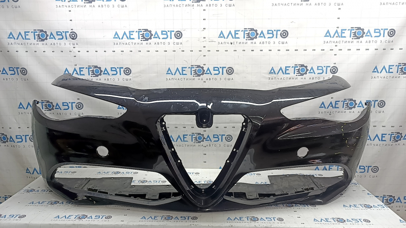 Bare front bumper Alfa Romeo Giulia 17-22 without headlight washers and parking sensors, black, scratches, pressed, peeling varnish, cracked