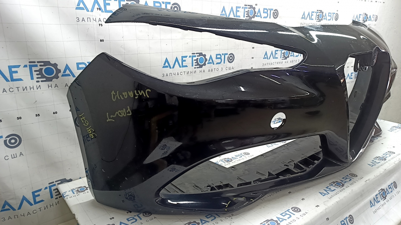 Bare front bumper Alfa Romeo Giulia 17-22 without headlight washers and parking sensors, black, scratches, pressed, peeling varnish, cracked