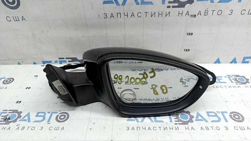Right side mirror assembly VW Passat b8 16-18 USA 10+2 pins, turn signal, BSM, heated, black, glass in glue