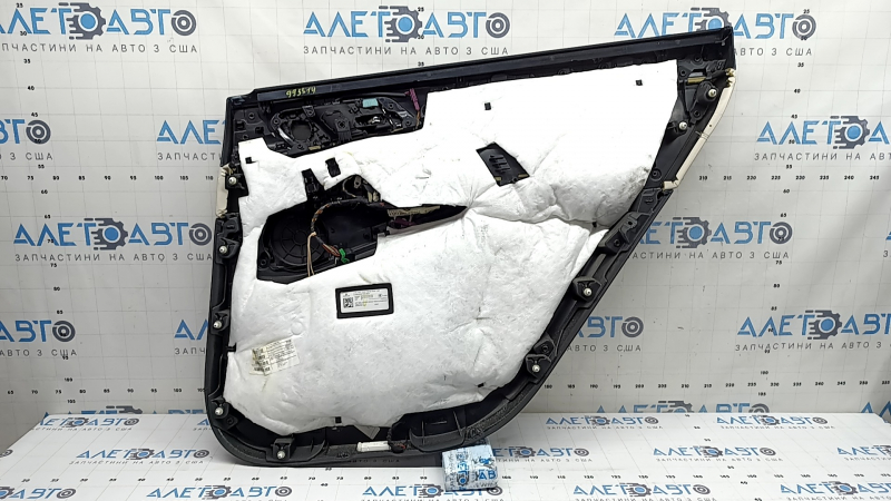 Door trim, rear left card, BMW X7 G07 19-22, under the curtain, black Schwarz leather, wood insert, with a handle, armrest and insert, Elfenbein-Weiss leather, scratches, dry cleaning, tears