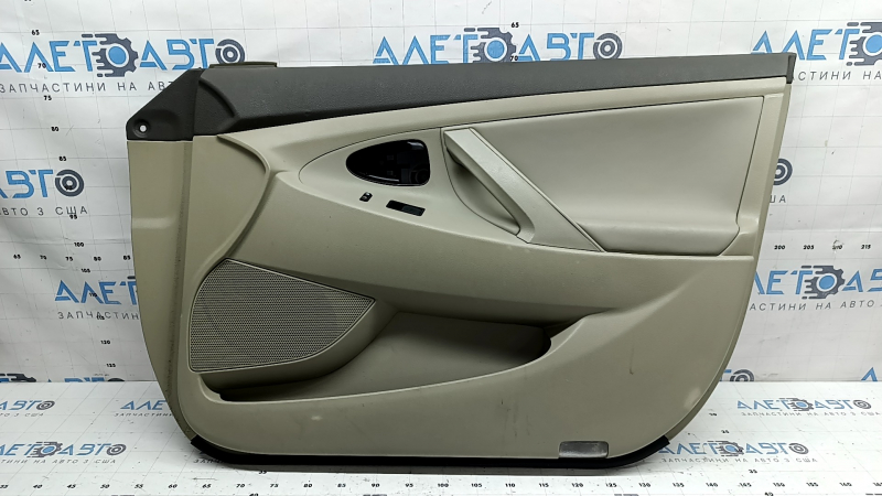 Front right door trim card Toyota Camry v40 07-11 beige with brown, plastic insert, beige leather armrest, dry cleanable, whitened plastic, scratches, swollen seal