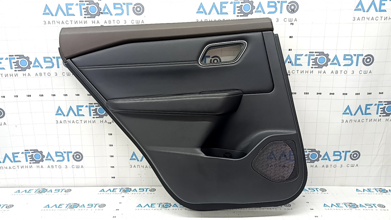 Door trim, rear left card, Nissan Rogue 21-22, black with black leather insert, leather armrest, brown top, under curtain, without curtain, scratches