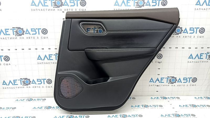 Door trim, rear right card, Nissan Rogue 21-22, black with black leather insert, leather armrest, brown top, under curtain, without curtain, scratches