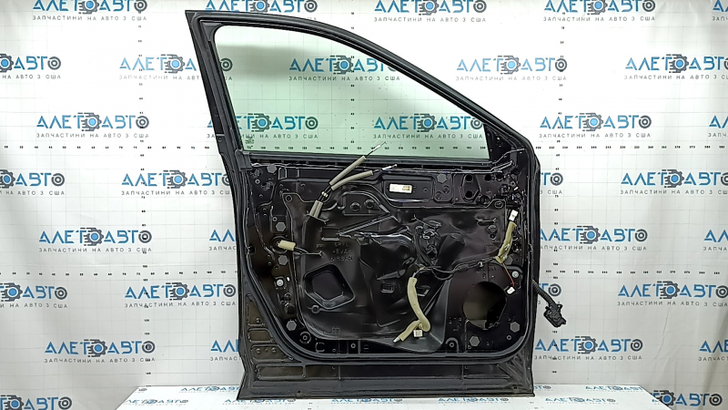Front left door assembly for Nissan Rogue 21-26 keyless. Triplex, glossy corner, black KH3, scratches on trims
