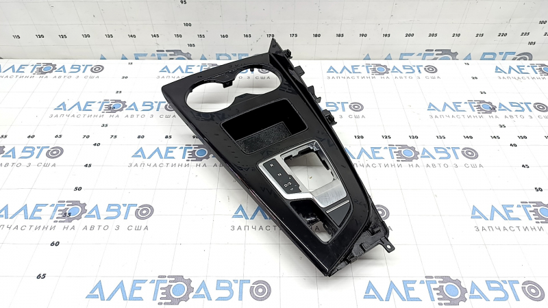 Center console trim with cup holders for Audi A4 B9 20-25, glossy black, with shifter trim, scratches